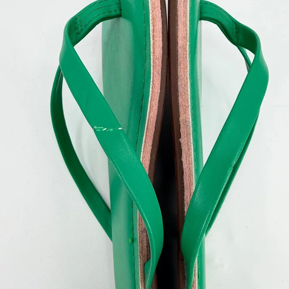 J.Crew Womens Leather Flip Flop Sandals Green Flat Thong Shoes Size 9